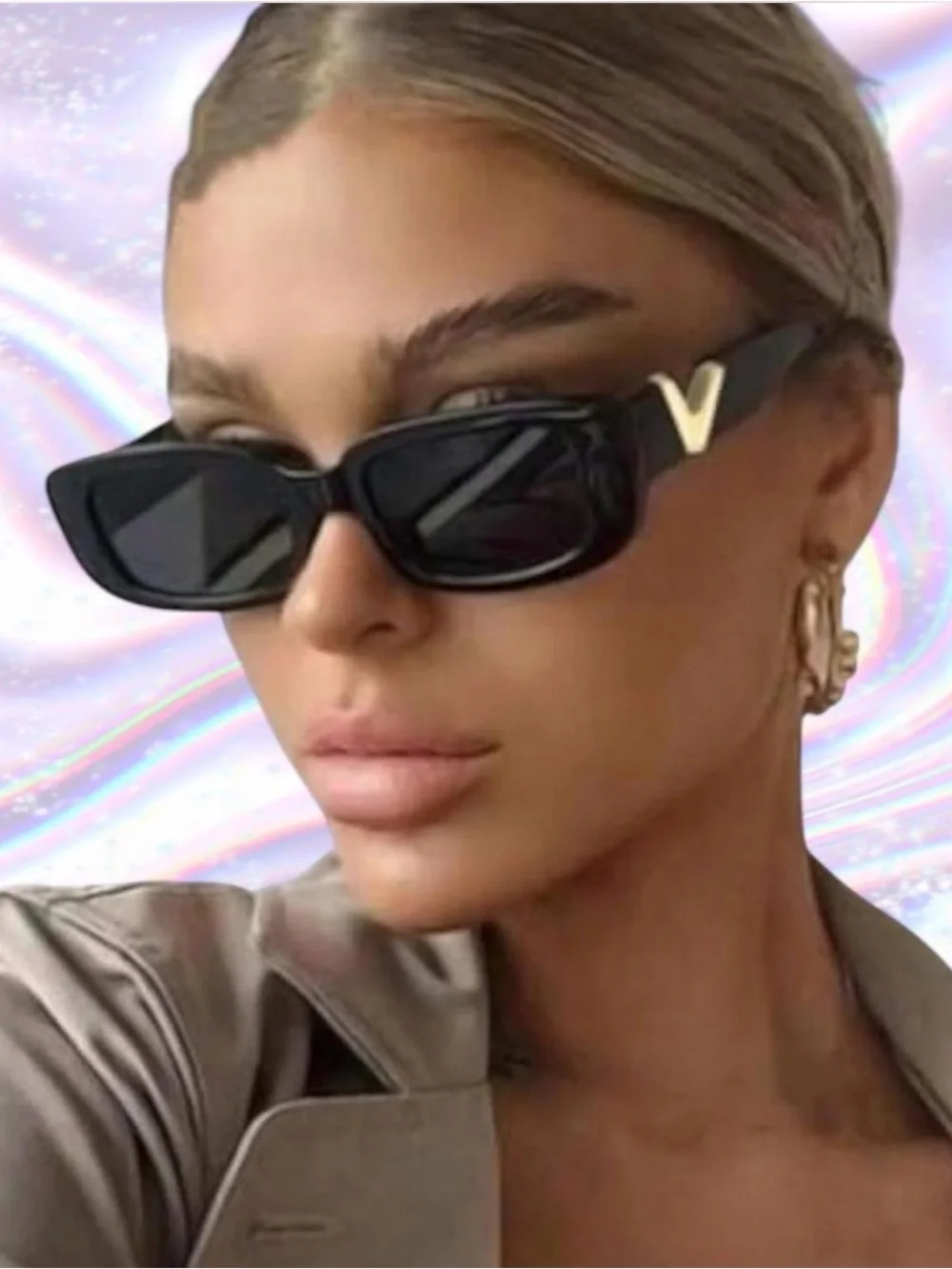 Black & Beige Cat-Eye Sunglasses with Gold Accent - Designer Style - 2 PAIRS!